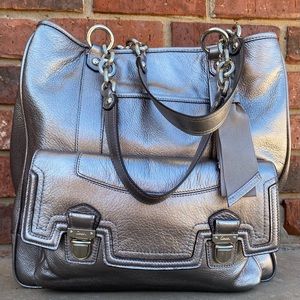 Coach Poppy Leather Push-lock Tote, 17924, Silver, Excellent Used Condition